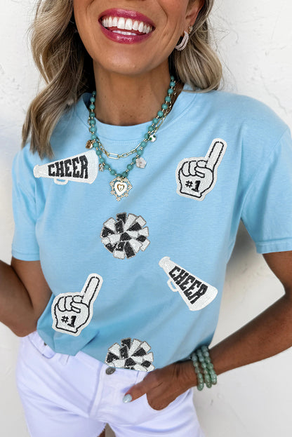 Cheer Game Day Sequin Patch T Shirt