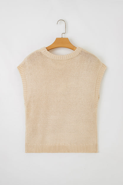 Parchment Bowknot Applique Cap Sleeve Sweater