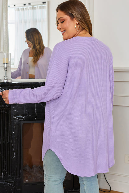 Orchid Petal Plus Size Waffle Knit Button Front Cardigan