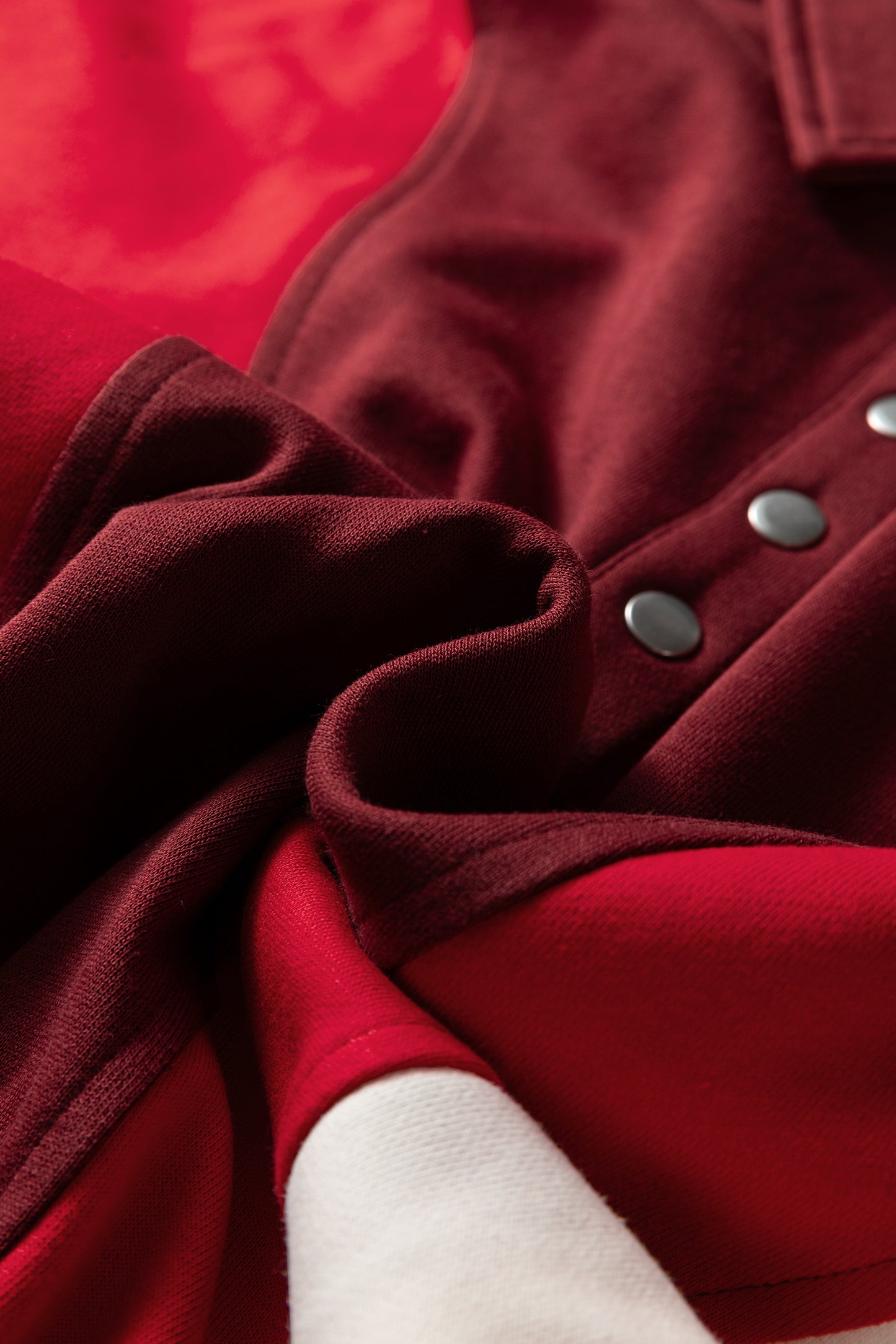 Fiery Red Color Block Patchwork Snap Button Oversize Hoodie