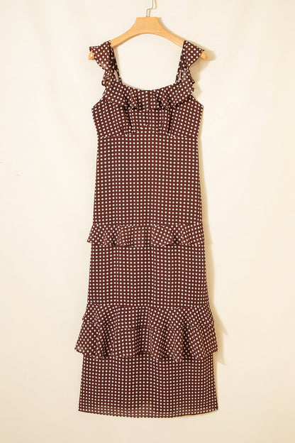 Polka cutie Backless Ruffled Tiered Maxi Dress