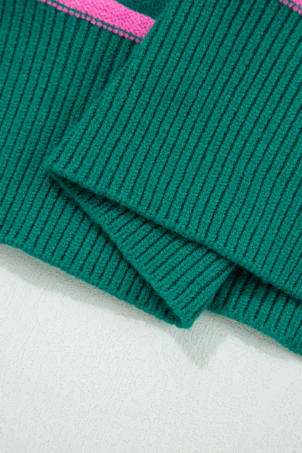 Green Stripe Half Buttons Drop Shoulder Plus Size Sweater