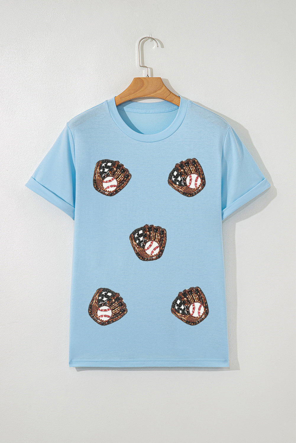 Light Blue Baseball Sequin Patch T Shirt