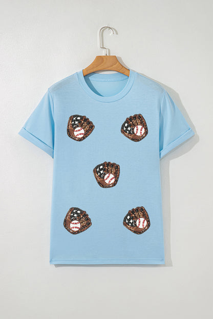 Light Blue Baseball Sequin Patch T Shirt