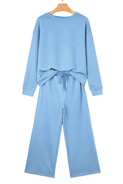Beau Blue Floral Patchwork Drop Shoulder Pullover and Sweatpants Lounge Set