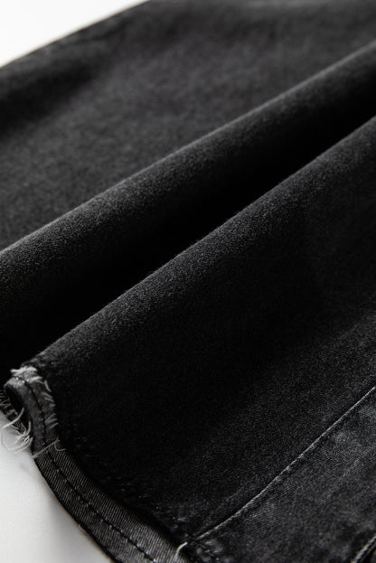 Medium Grey Beau Chest Pocket Raw Hem Denim Loose Shirt Dress