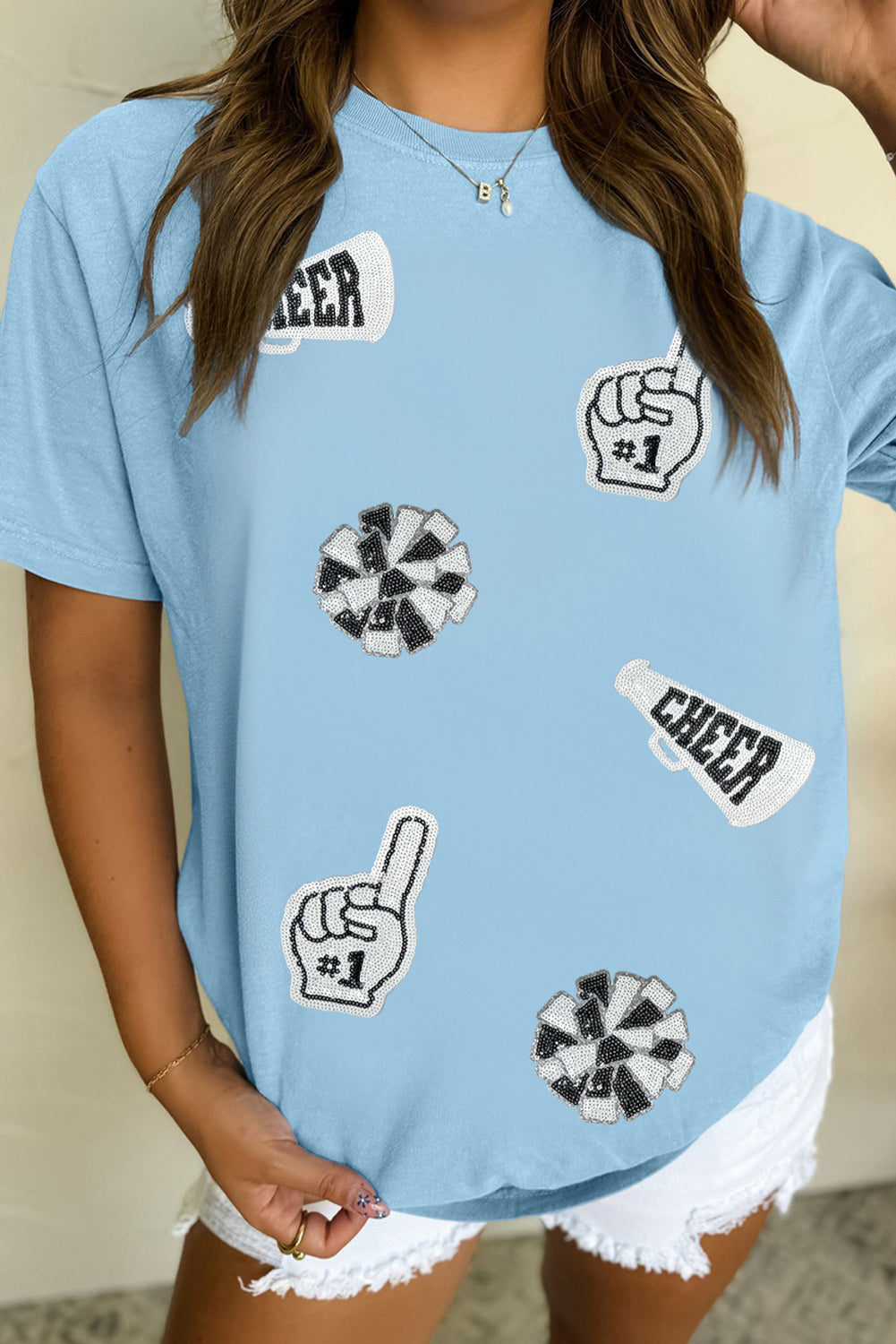 Cheer Game Day Sequin Patch T Shirt