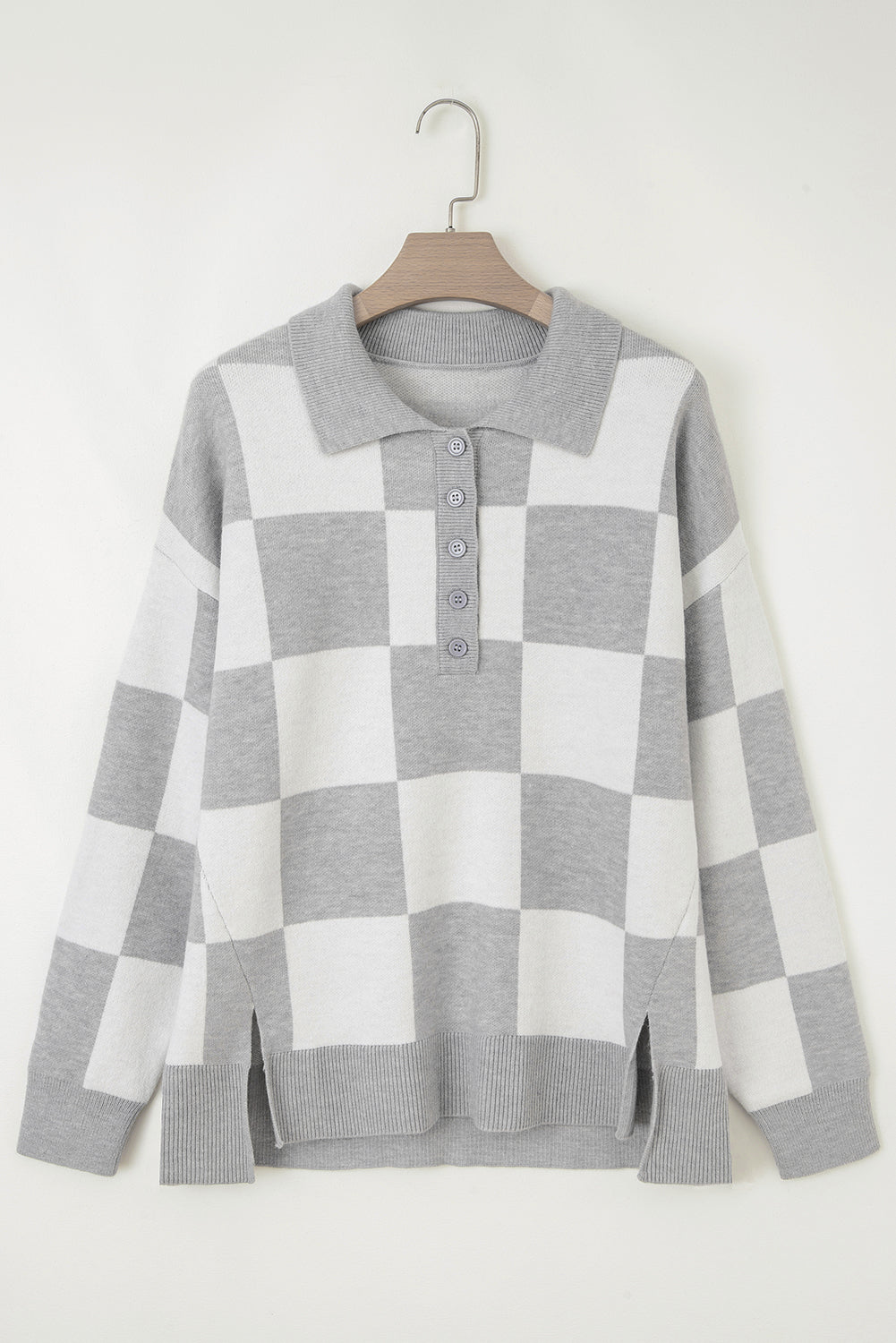 Cozy Basics Gray Checkered Sweater