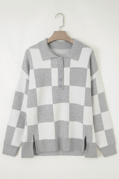 Cozy Basics Gray Checkered Sweater