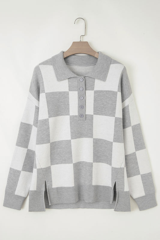 Cozy Basics Gray Checkered Sweater