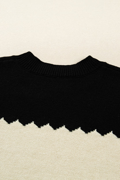 Black Colorblock Crew Neck Drop Shoulder Sweater