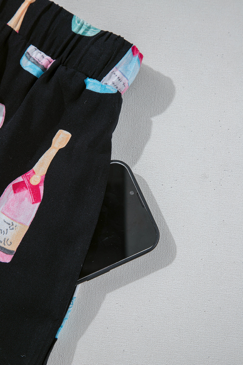 Color black Christmas Wine Glass Print Bow Knot Two Piece Pajama Set