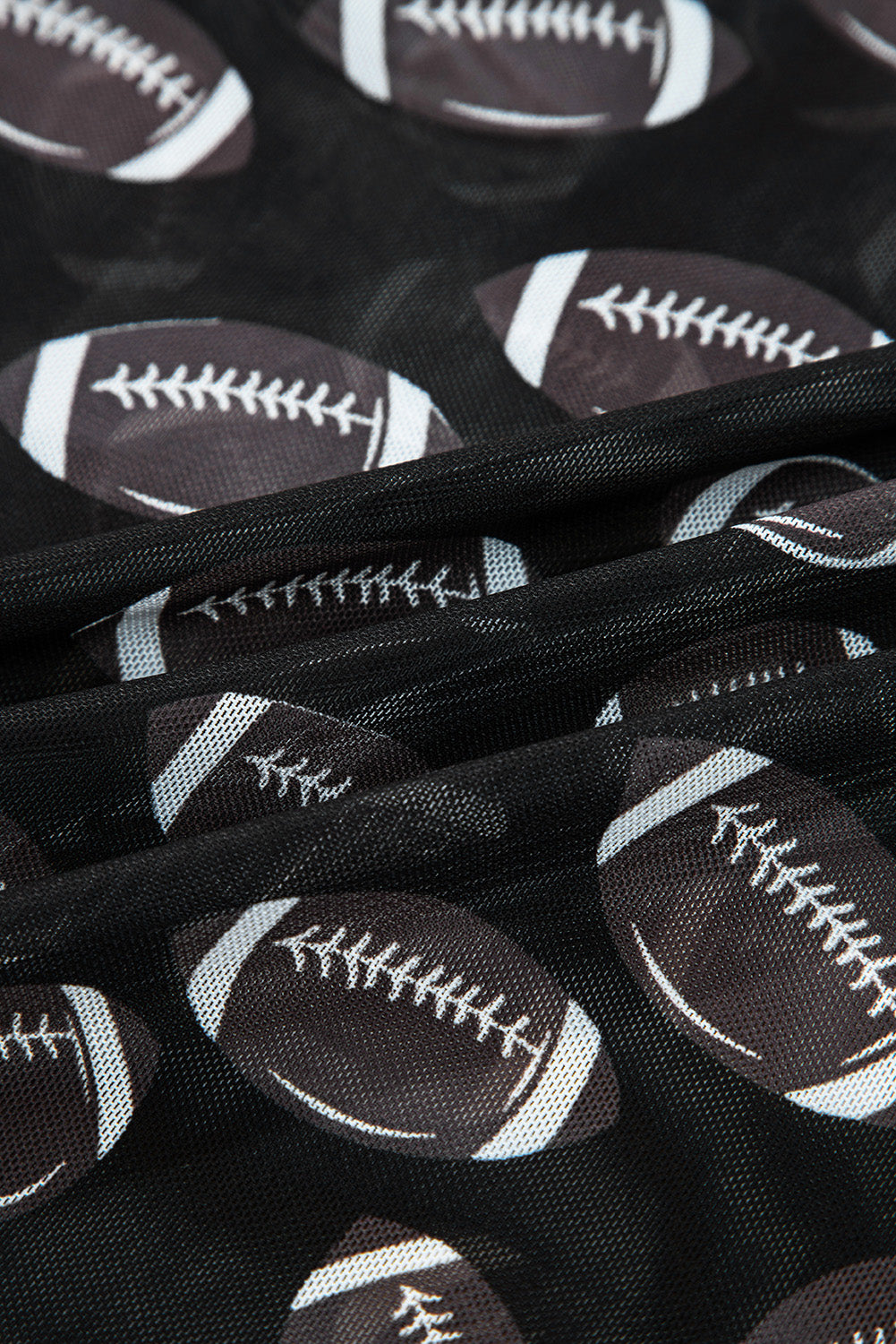 Black Game Day Rugby Mesh Sheer Long Sleeve Top