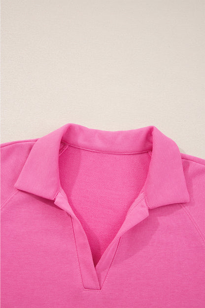 Sachet Pink Solid Color Collared Pullover and Central Seam Pants Set