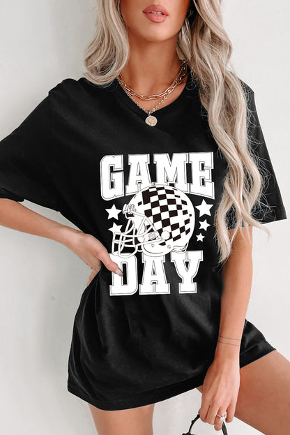 Black GAME DAY Checkerboard Football T Shirt