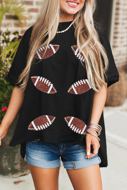 Black Sequin Football Top