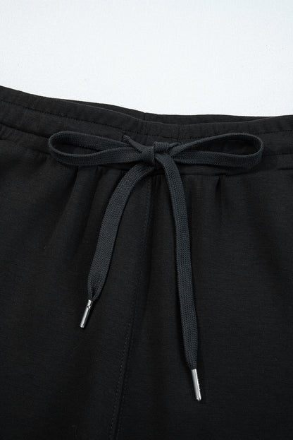 Black Zip Collar Long Sleeve Top Drawstring Pants Set