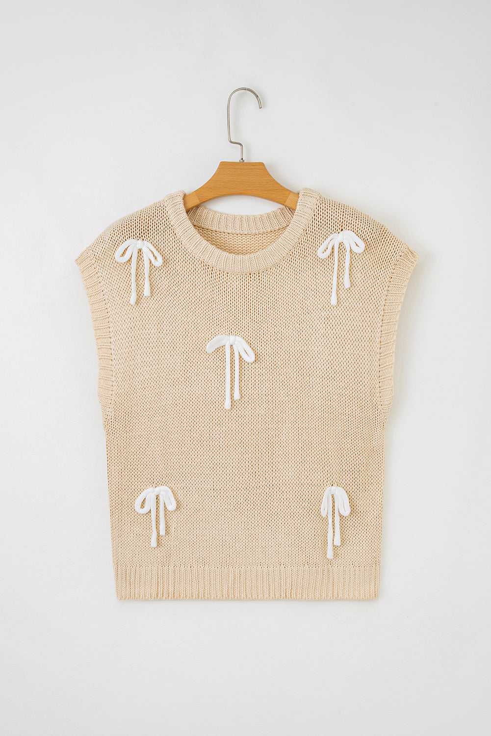 Parchment Bowknot Applique Cap Sleeve Sweater