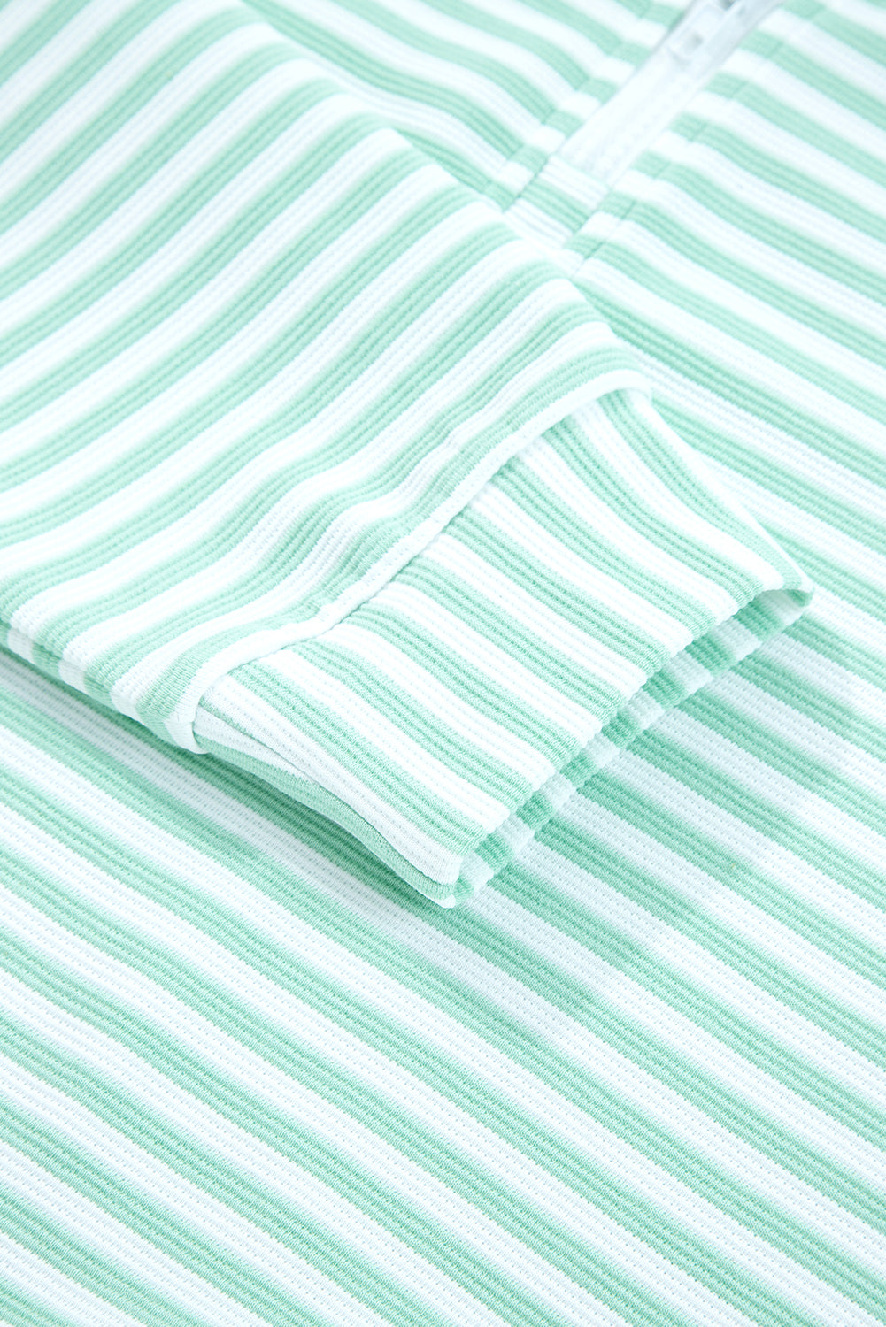 Green Stripe Quarter Zip Collar Pullover Long Sleeve Top