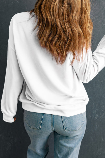 White Sequin Bow Pumpkin Patched Cotton Sweatshirt