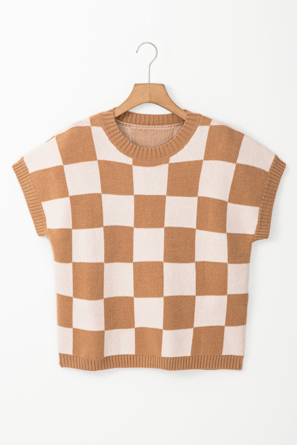 Frenchy Colorblock Plaid Pattern Ribbed Trim Sweater Tank Top
