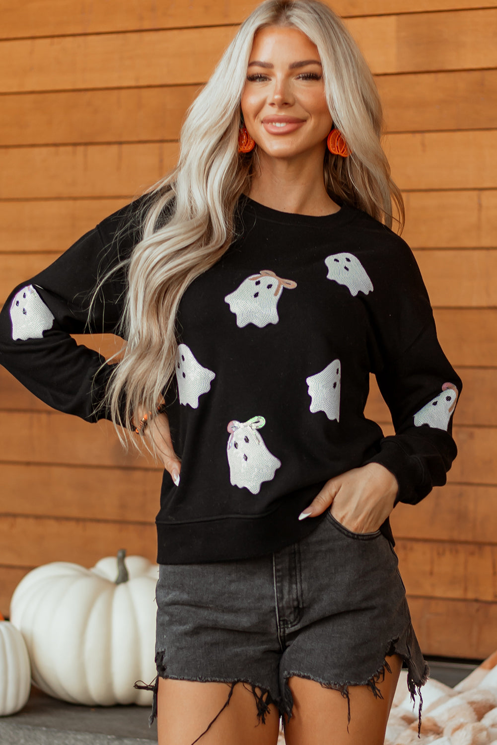 Boo-ti-ful Bows Ghost Sequin Sweatshirt