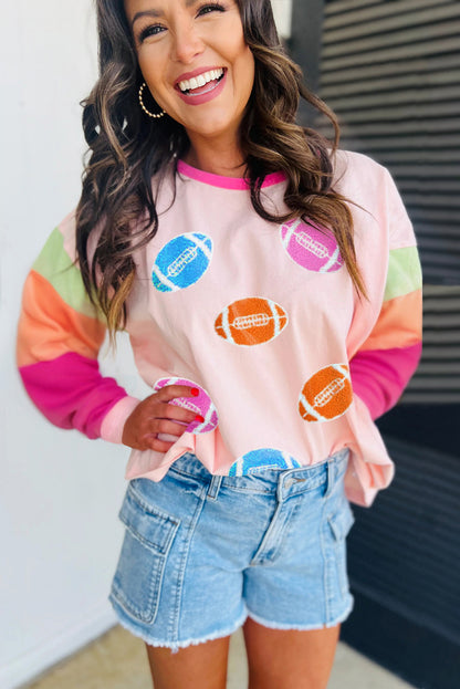 Pink GAME DAY Football Graphic Color Block Sleeve Top