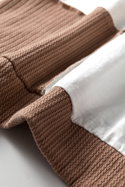 Dark Khaki Colorblock Checkered Raw Seamed Round Neck Knitted Jumper