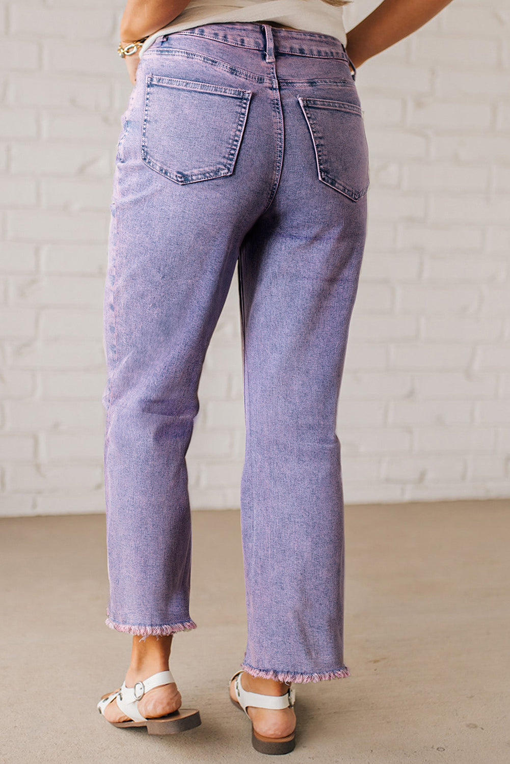 Orchid Petal Vintage Wash Frayed Hem Ankle-length Jeans