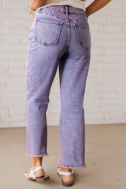 Orchid Petal Vintage Wash Frayed Hem Ankle-length Jeans