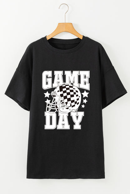 Black GAME DAY Checkerboard Football T Shirt