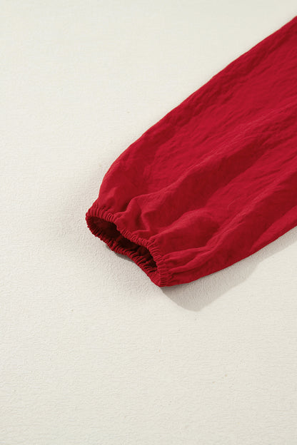 Racing Red Contrast Embroidered Detail Cinched Waist Tiered Long Sleeve Maxi Dress