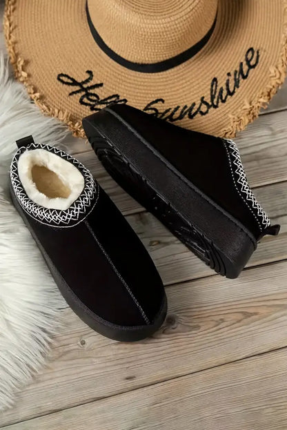 Black Contrast Print Suede Plush Lined Boots