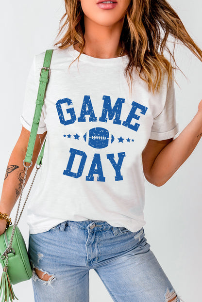 White GAME DAY Football Graphic Crewneck T Shirt
