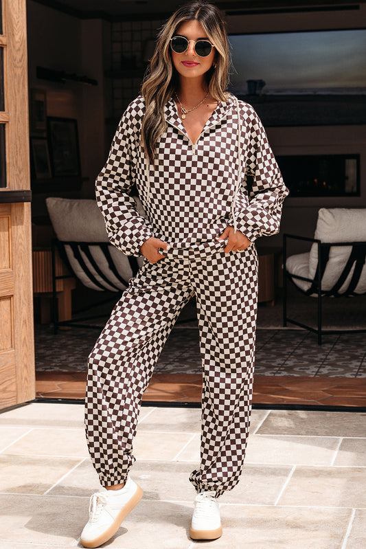 Black Athleisure Checkered 2pcs Pants Set