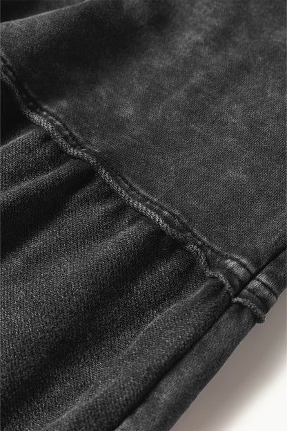 Black Mineral Wash Tiered Wide Leg Patchwork Drawstring Pants