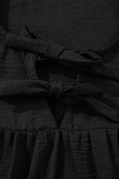 Black Bow Tie Neck 3/4 Sleeve Casual Blouse