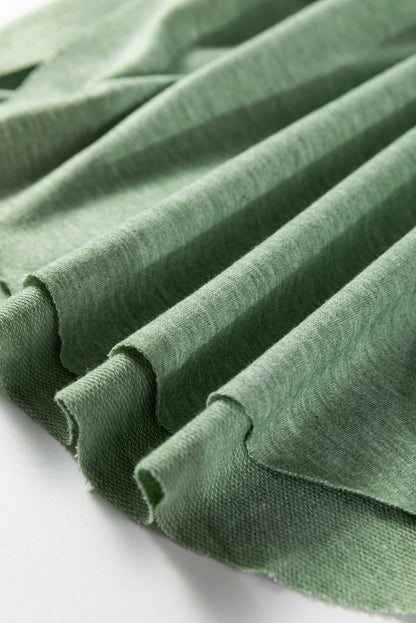 Smoke Green Notched Neck Terry Raw Hem Long Sleeve Top