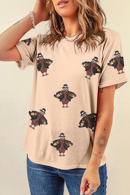 Turkey Day Sequined Patch T Shirt