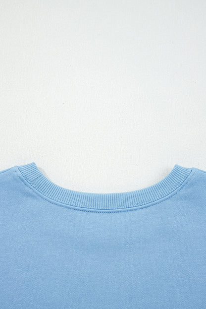 Beau Blue Floral Patchwork Drop Shoulder Pullover and Sweatpants Lounge Set