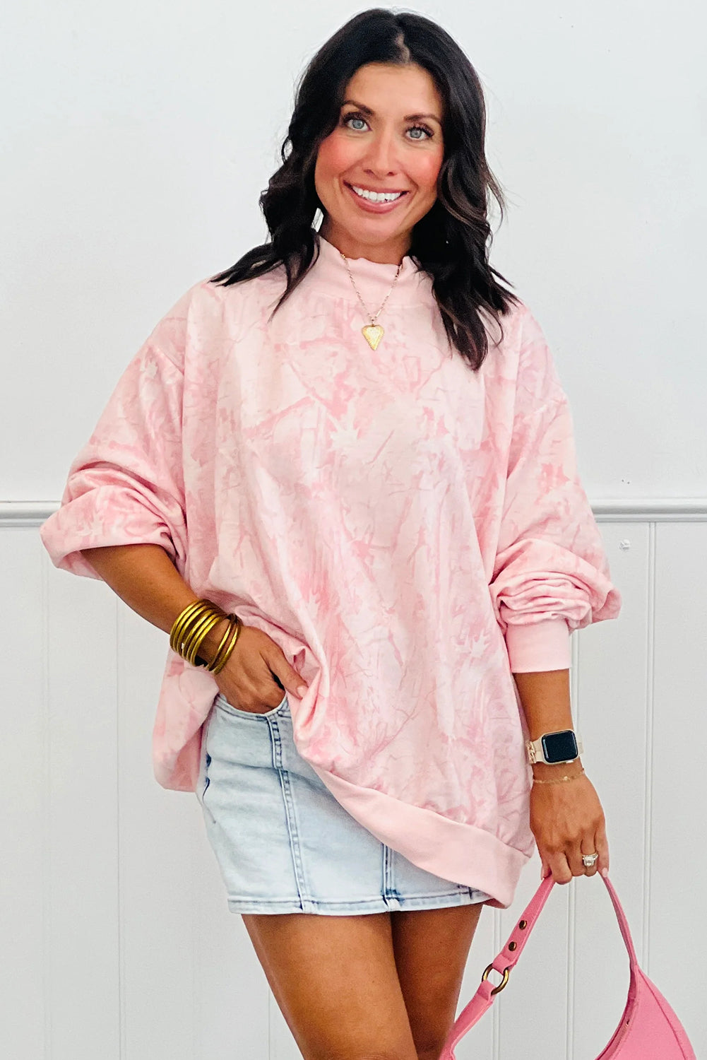 Pink Camo Mock Neck Baggy Sweatshirt