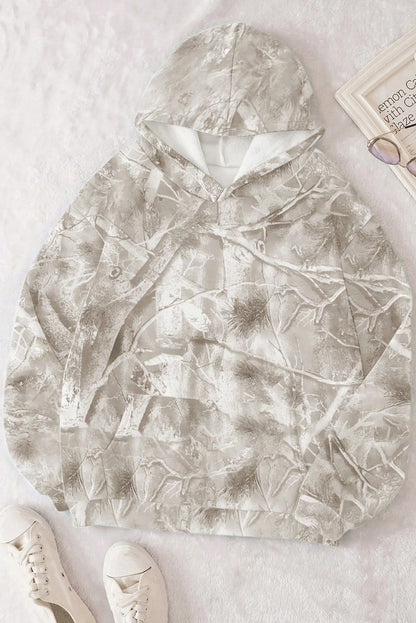 Beige Camouflage Woodland Print Oversized Sporty Hoodie