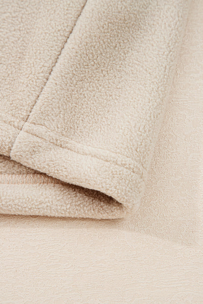 Parchment Fleece Colorblock Patchwork Zipped Neck Pullover Sweatshirt