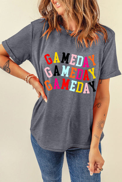 Gray Colorful GAME DAY Graphic Crew T Shirt