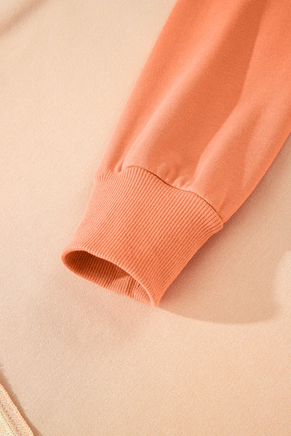 Beige Color Block Patchwork Split Hem Casual Sweatshirt