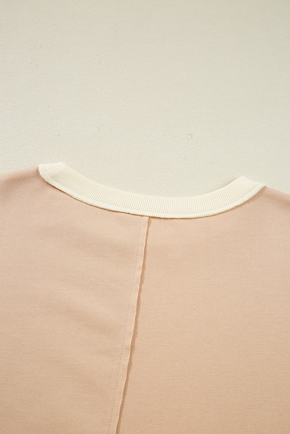 Light French Beige Color Block Textured Patchwork Pullover Sweatshirt