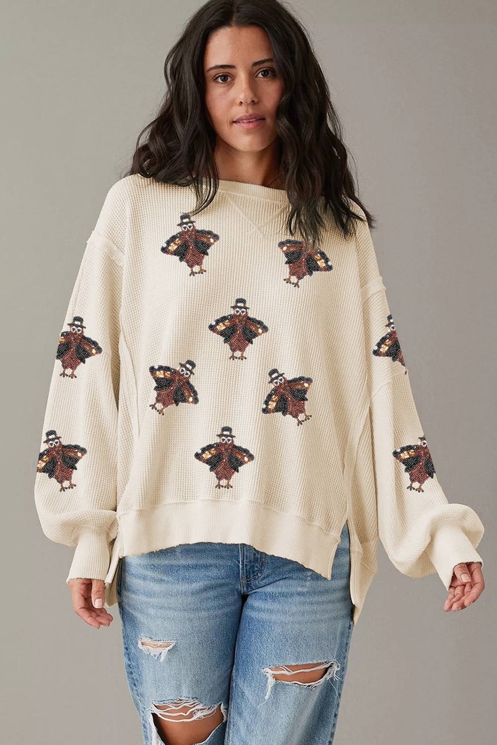White Turkey Waffle Oversized Knit Top