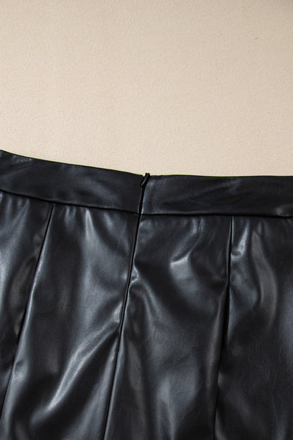 Black Leather Side Slits Slim Fit High Waist Mini Skirt