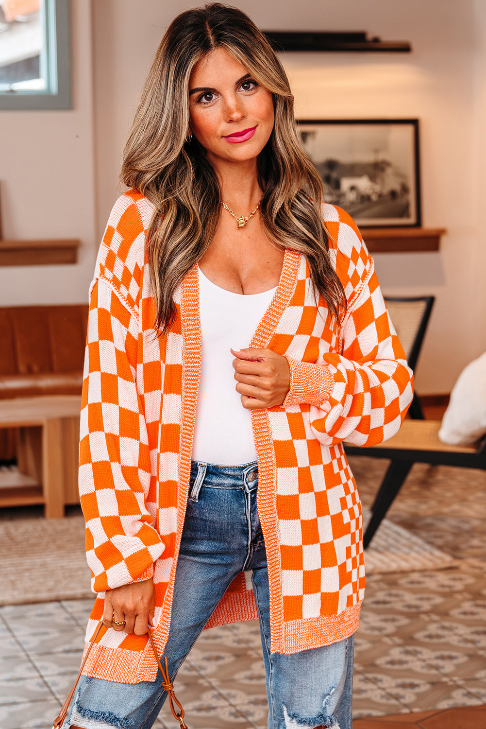 Creamsicle Checkered Cardigan