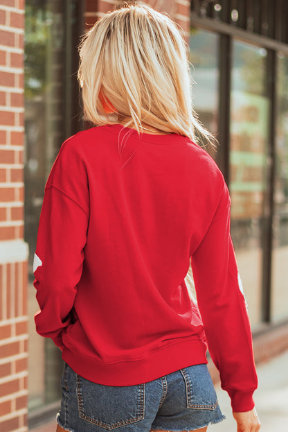 Red Sequin Baseball Bow Patch Game Day Pullover Sweatshirt